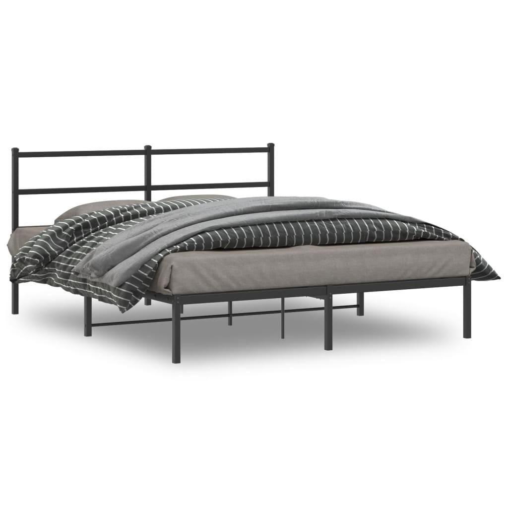 Metal Bed Frame without Mattress with Headboard Black 160x200cm