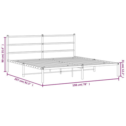Metal Bed Frame without Mattress with Headboard Black 193x203cm