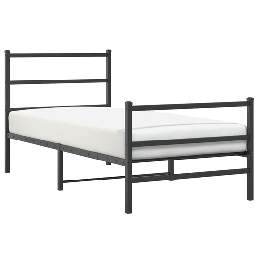 Metal Bed Frame without Mattress with Footboard Black 90x200cm