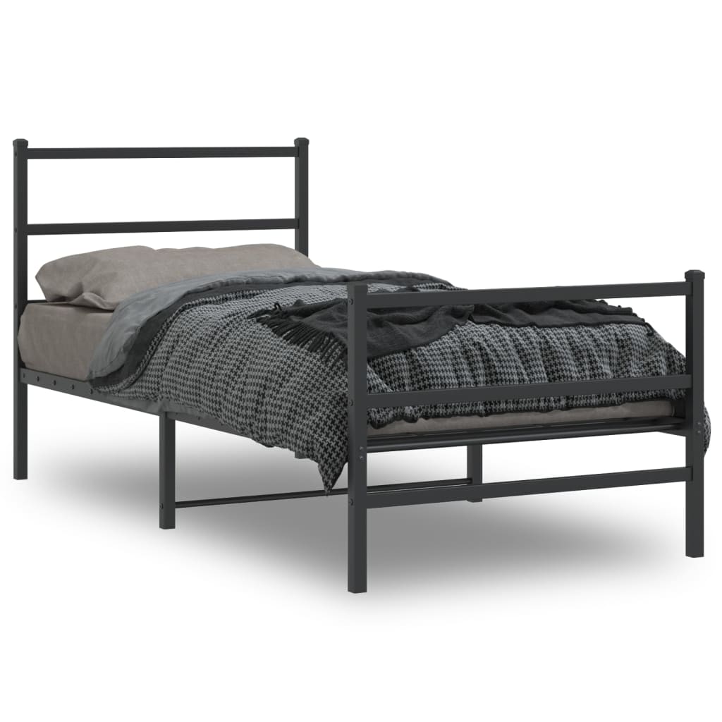 Metal Bed Frame without Mattress with Footboard Black 90x200cm