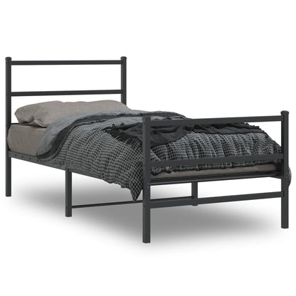 Metal Bed Frame without Mattress with Footboard Black 90x200cm