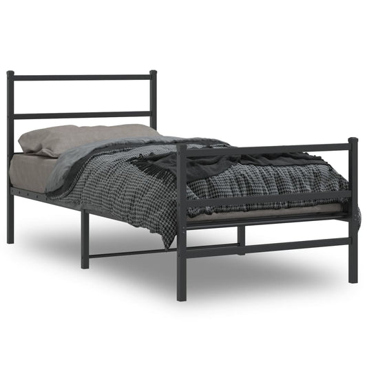 Metal Bed Frame without Mattress with Footboard Black 90x200cm