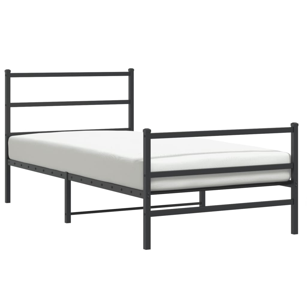 Metal Bed Frame without Mattress with Footboard Black 100x190cm