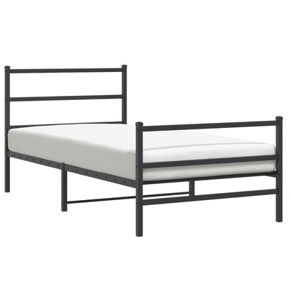 Metal Bed Frame without Mattress with Footboard Black 100x190cm