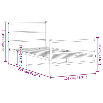 Metal Bed Frame without Mattress with Footboard Black 100x200cm