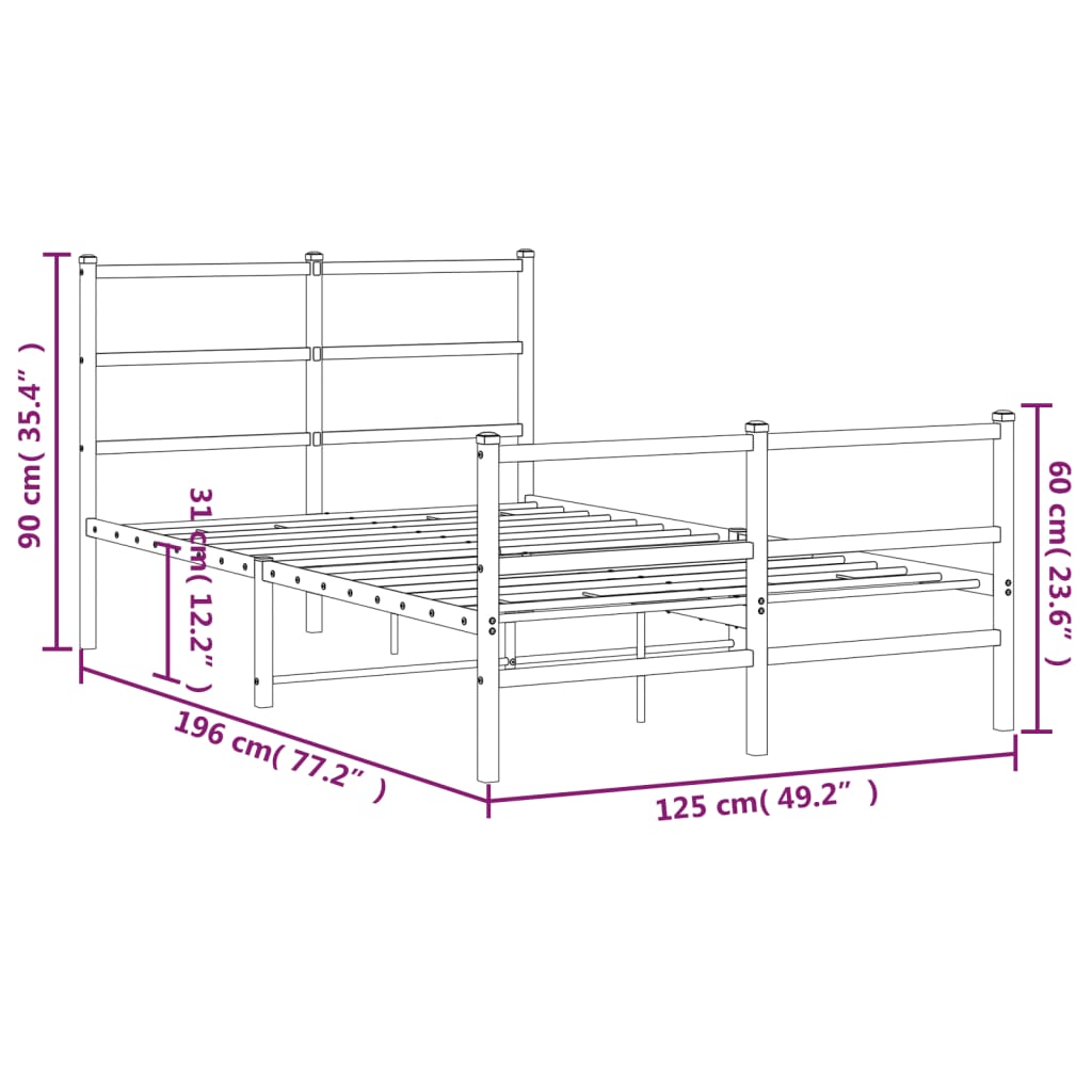 Metal Bed Frame without Mattress with Footboard Black 120x190cm