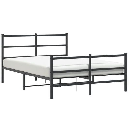 Metal Bed Frame without Mattress with Footboard Black 135x190cm