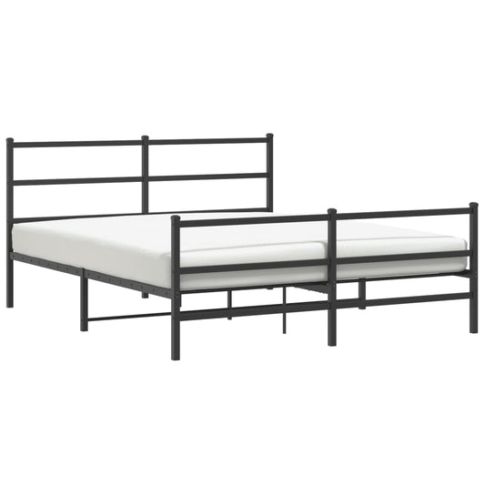 Metal Bed Frame without Mattress with Footboard Black 160x200cm
