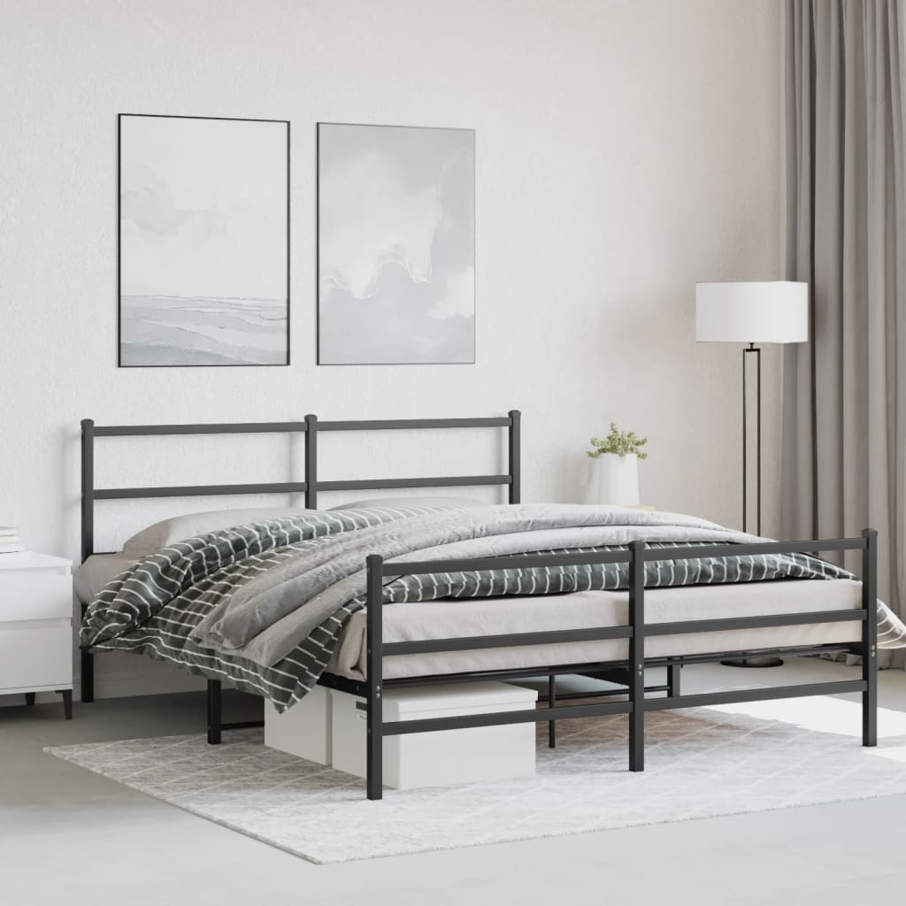 Metal Bed Frame without Mattress with Footboard Black 160x200cm