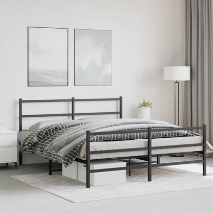 Metal Bed Frame without Mattress with Footboard Black 160x200cm