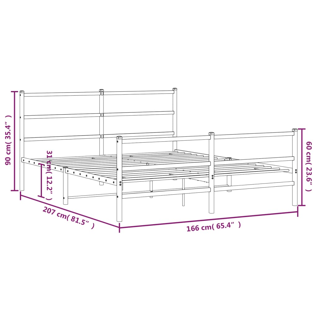 Metal Bed Frame without Mattress with Footboard Black 160x200cm