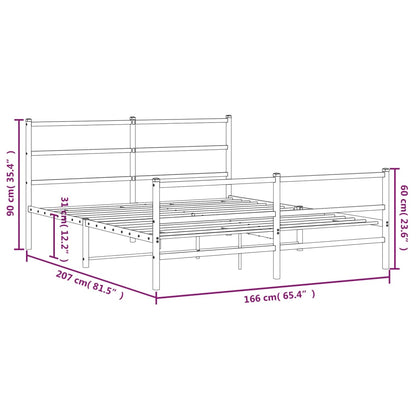 Metal Bed Frame without Mattress with Footboard Black 160x200cm