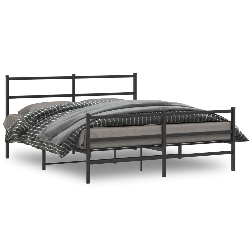 Metal Bed Frame without Mattress with Footboard Black 160x200cm