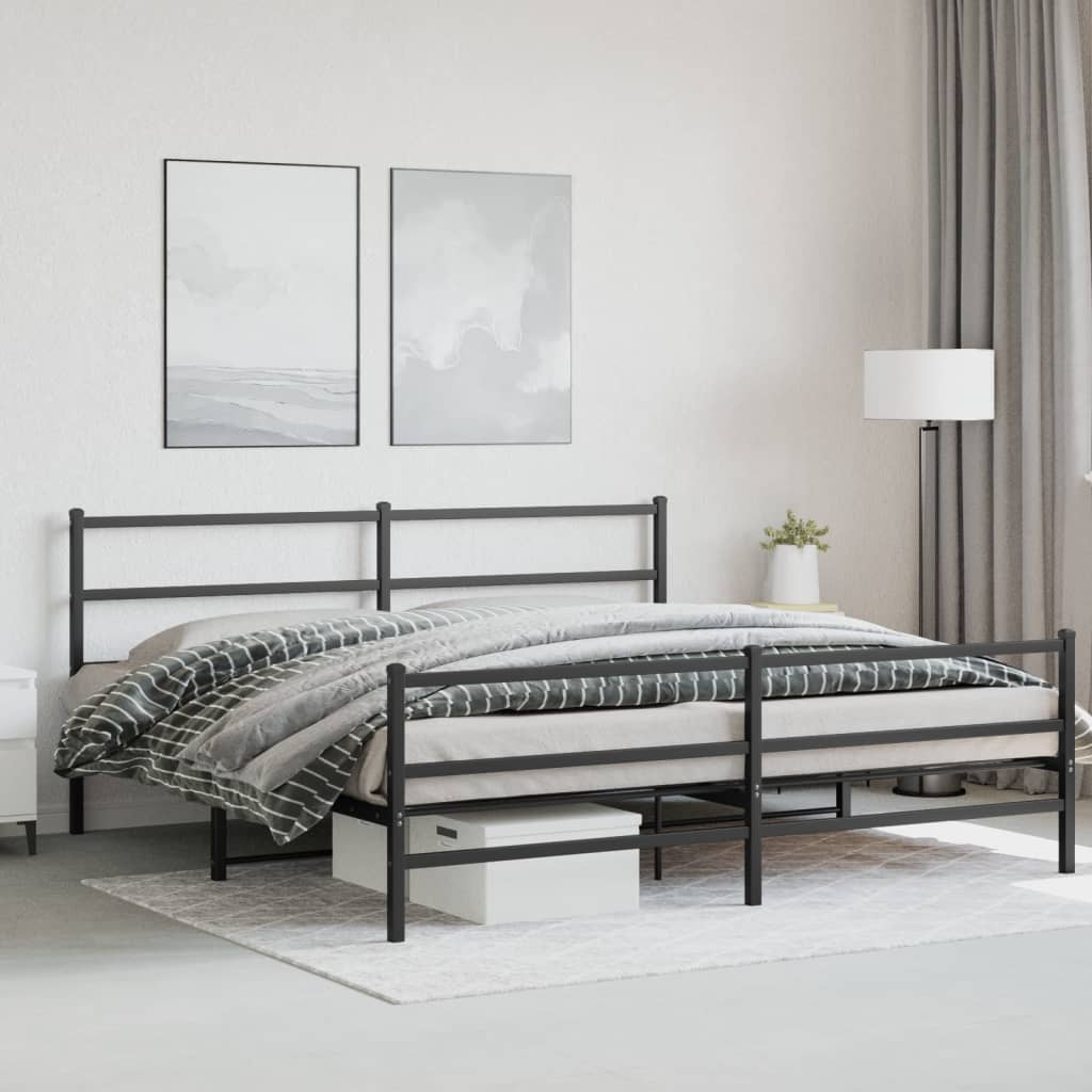 Metal Bed Frame without Mattress with Footboard Black 180x200cm