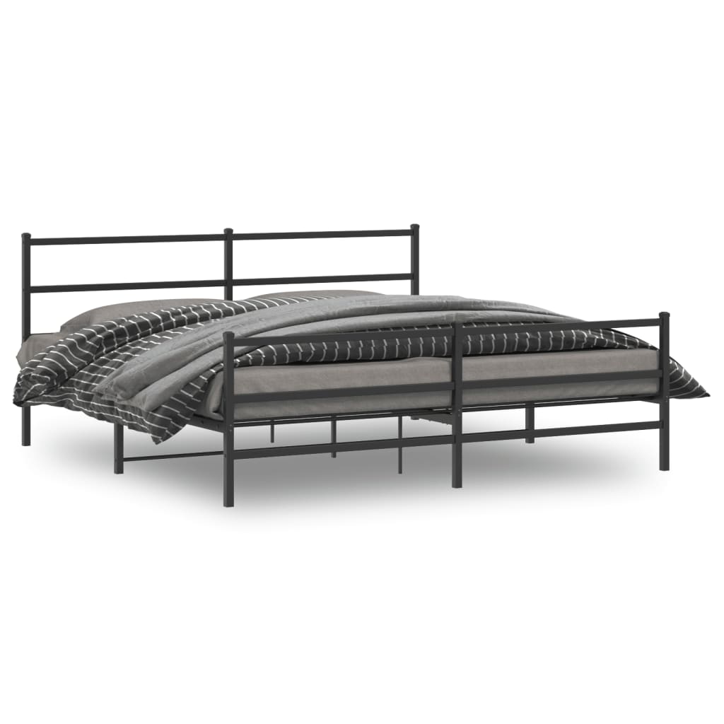 Metal Bed Frame without Mattress with Footboard Black 180x200cm