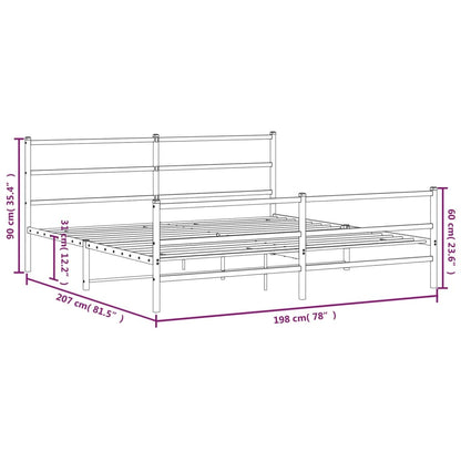 Metal Bed Frame without Mattress with Footboard Black 193x203cm