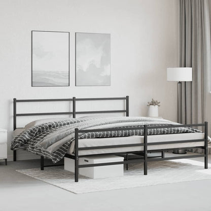 Metal Bed Frame without Mattress with Footboard Black 200x200cm