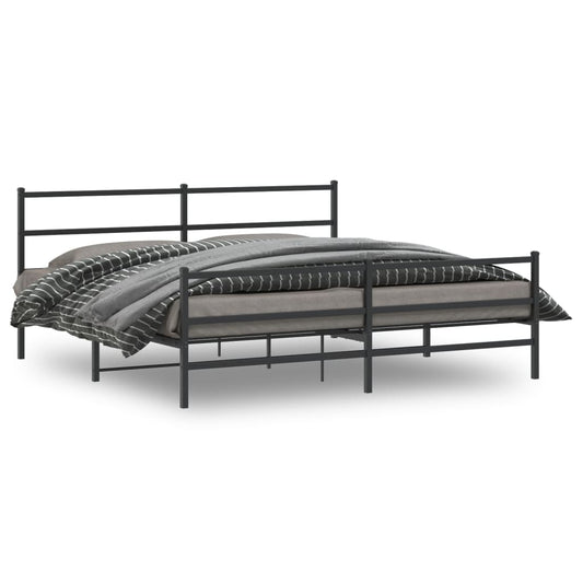 Metal Bed Frame without Mattress with Footboard Black 200x200cm