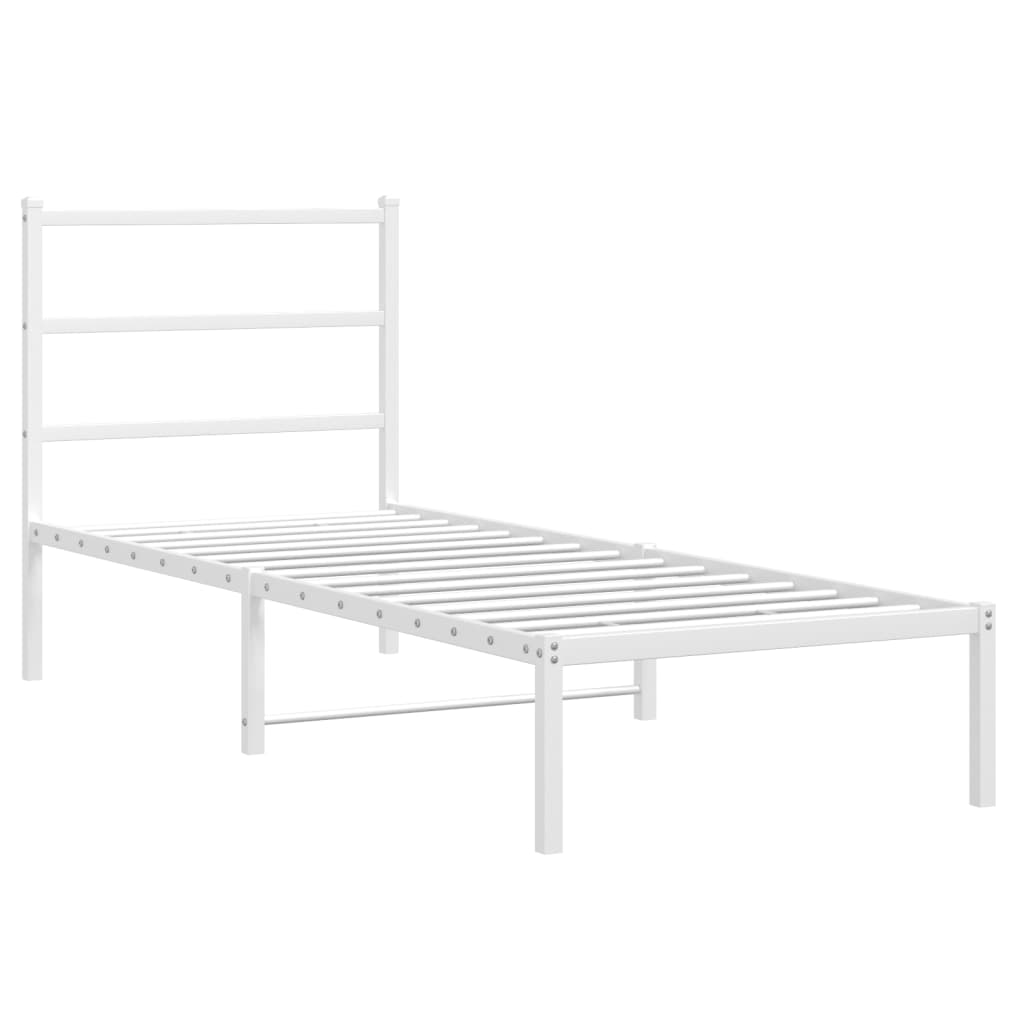 Metal Bed Frame without Mattress with Headboard White 75x190cm