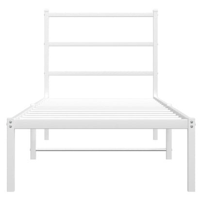 Metal Bed Frame without Mattress with Headboard White 75x190cm