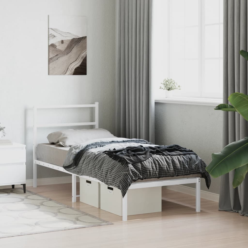 Metal Bed Frame without Mattress with Headboard White 80x200cm