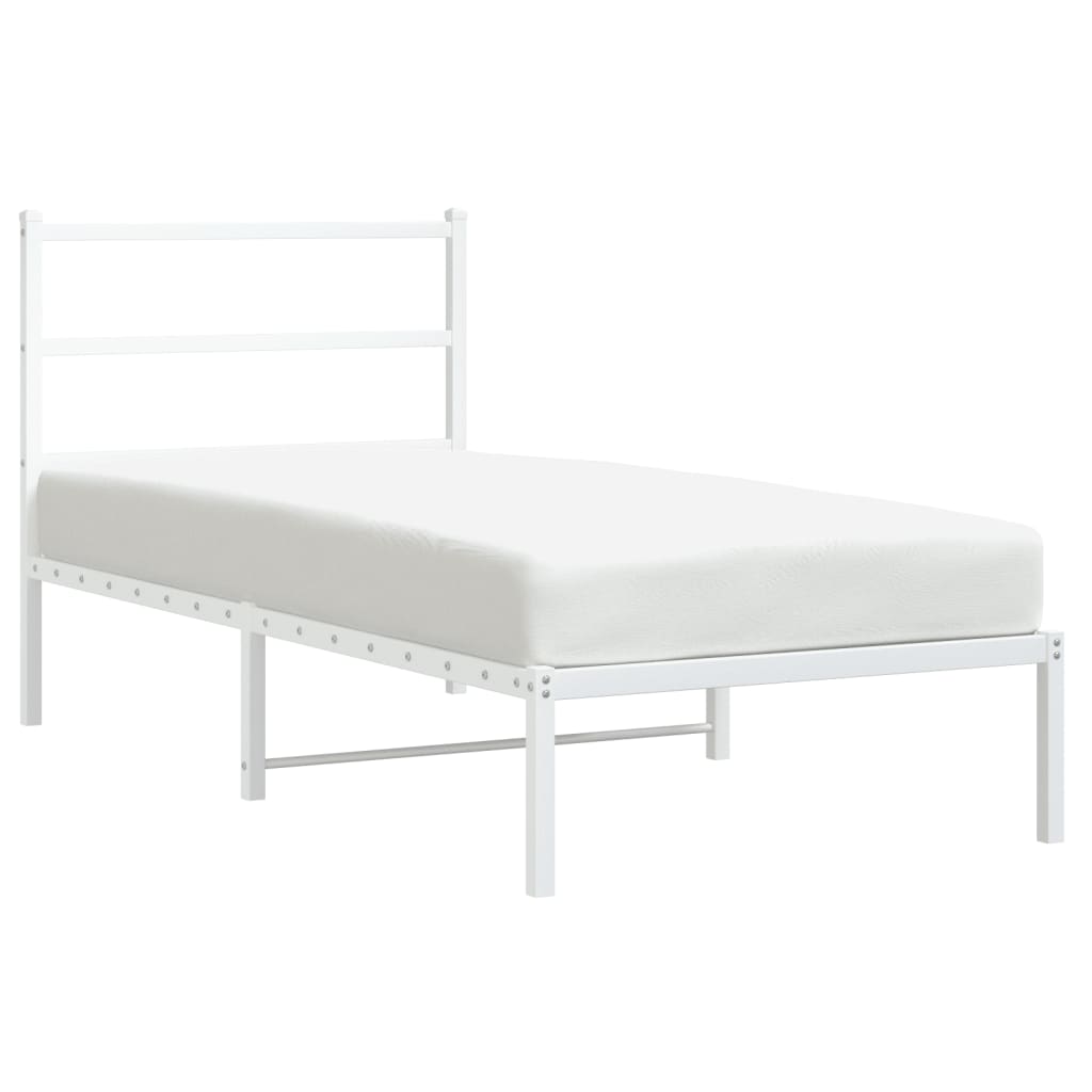 Metal Bed Frame without Mattress with Headboard White 90x190cm