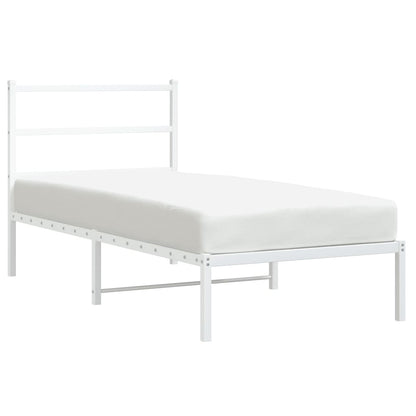 Metal Bed Frame without Mattress with Headboard White 90x190cm