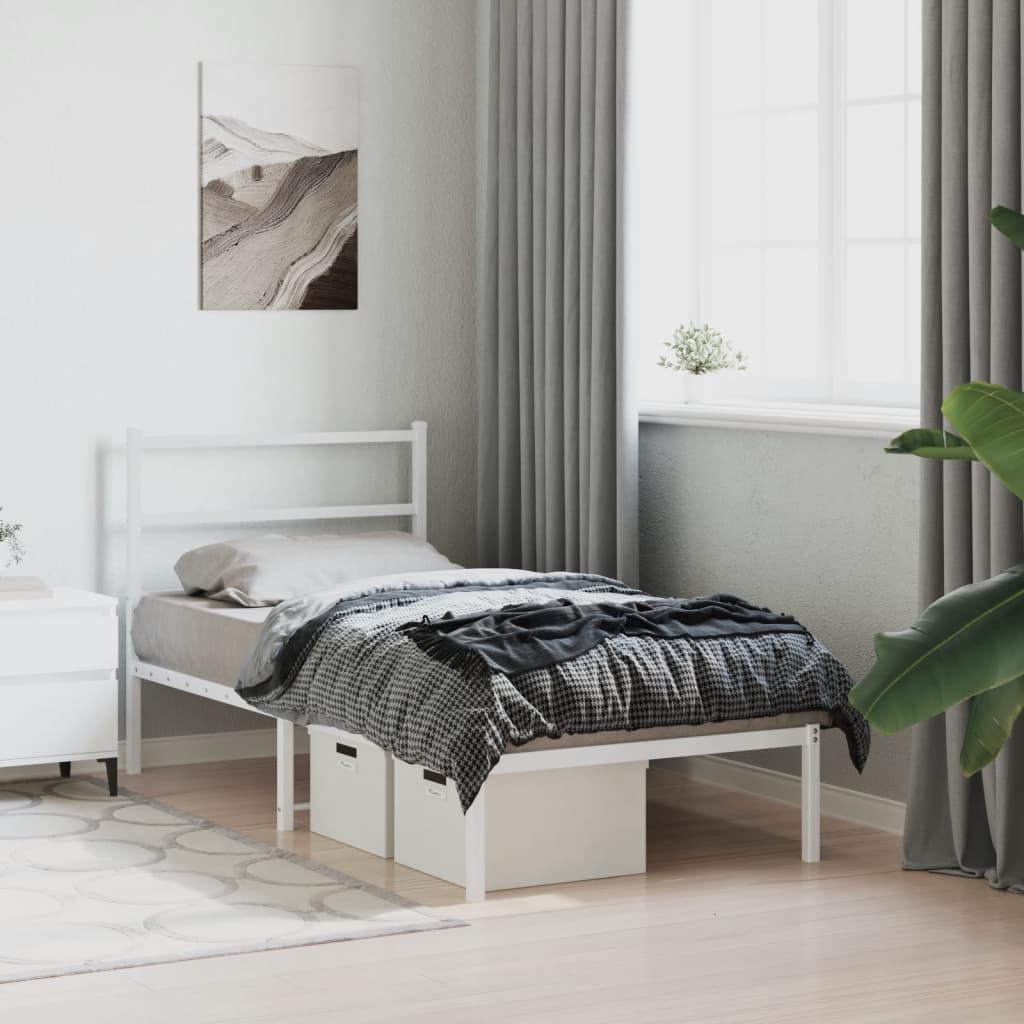 Metal Bed Frame without Mattress with Headboard White 90x190cm
