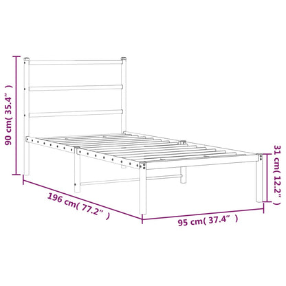 Metal Bed Frame without Mattress with Headboard White 90x190cm