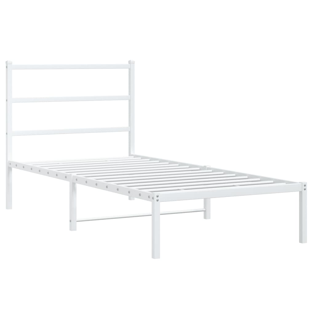 Metal Bed Frame without Mattress with Headboard White 90x200cm