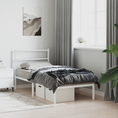 Metal Bed Frame without Mattress with Headboard White 90x200cm