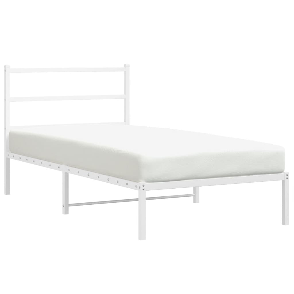 Metal Bed Frame without Mattress with Headboard White 100x190cm