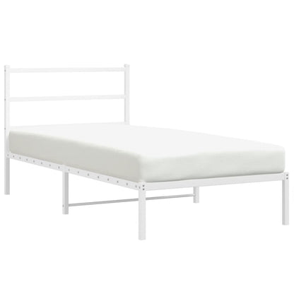 Metal Bed Frame without Mattress with Headboard White 100x190cm