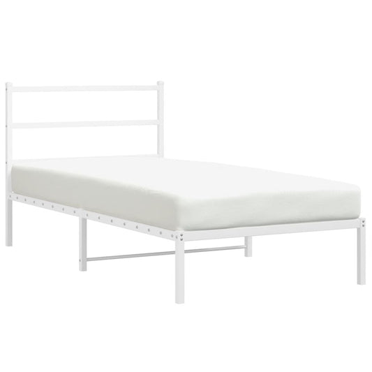 Metal Bed Frame without Mattress with Headboard White 100x190cm