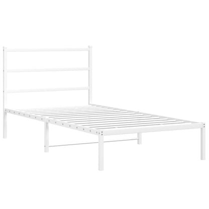 Metal Bed Frame without Mattress with Headboard White 100x190cm