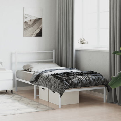 Metal Bed Frame without Mattress with Headboard White 100x190cm