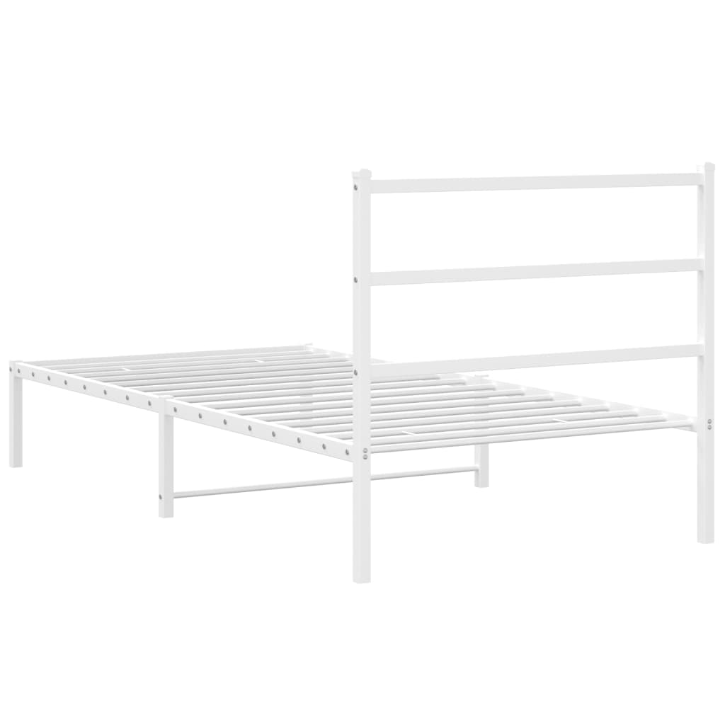 Metal Bed Frame without Mattress with Headboard White 100x190cm