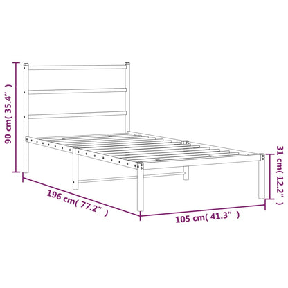Metal Bed Frame without Mattress with Headboard White 100x190cm