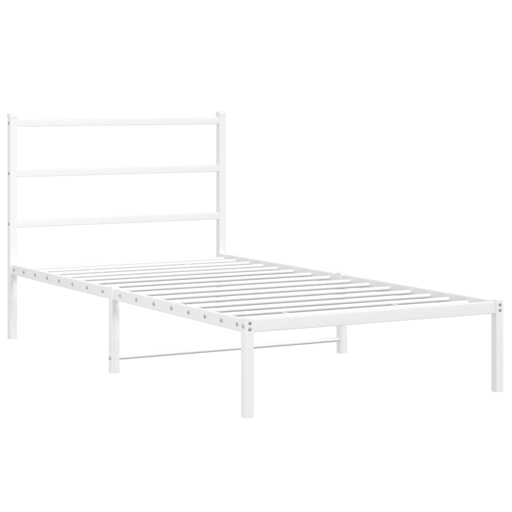 Metal Bed Frame without Mattress with Headboard White 100x200cm
