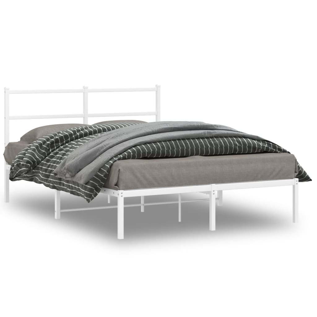 Metal Bed Frame without Mattress with Headboard White 135x190cm
