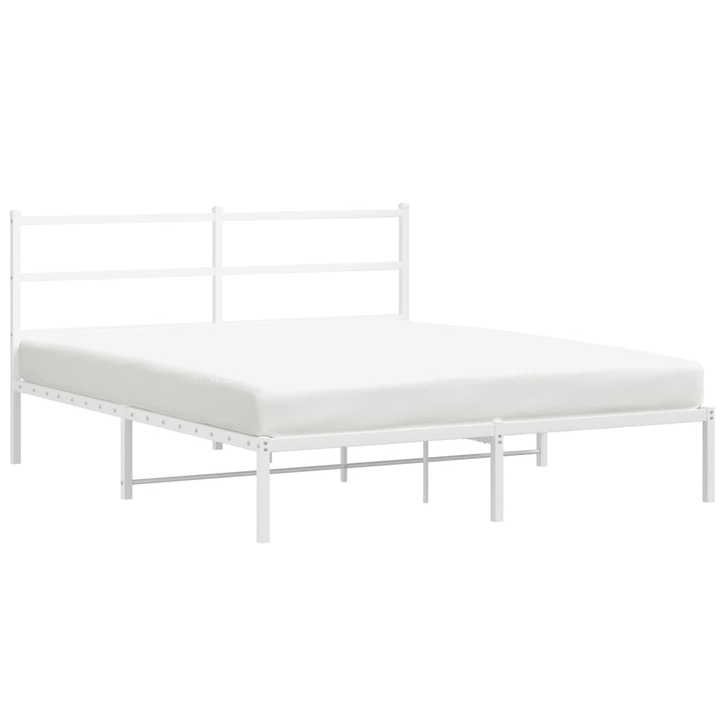Metal Bed Frame without Mattress with Headboard White 150x200cm