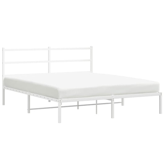 Metal Bed Frame without Mattress with Headboard White 150x200cm