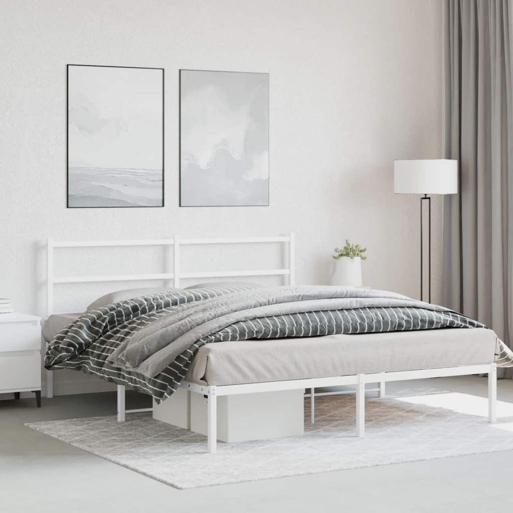 Metal Bed Frame without Mattress with Headboard White 150x200cm