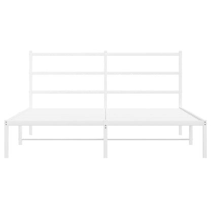 Metal Bed Frame without Mattress with Headboard White 150x200cm