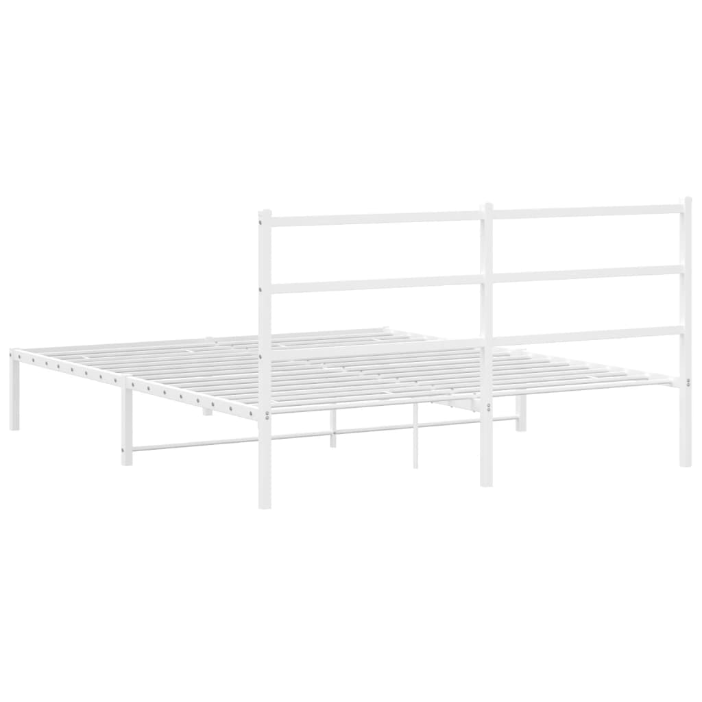 Metal Bed Frame without Mattress with Headboard White 150x200cm