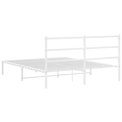 Metal Bed Frame without Mattress with Headboard White 150x200cm