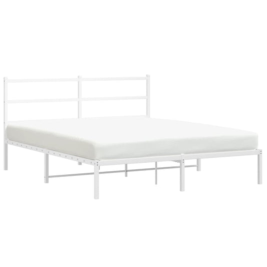 Metal Bed Frame without Mattress with Headboard White 160x200cm