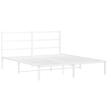 Metal Bed Frame without Mattress with Headboard White 160x200cm
