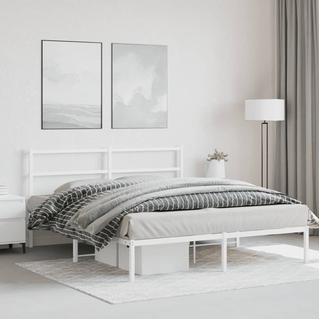 Metal Bed Frame without Mattress with Headboard White 160x200cm