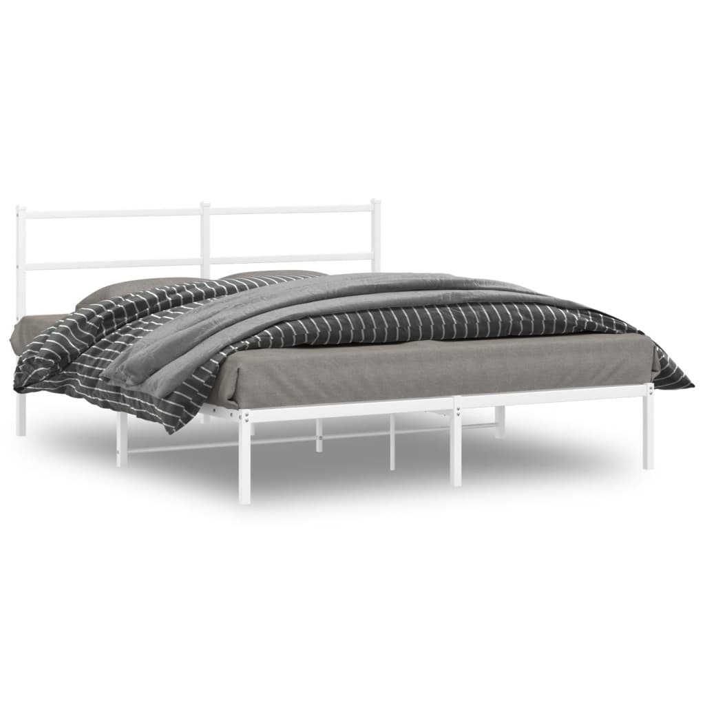 Metal Bed Frame without Mattress with Headboard White 160x200cm